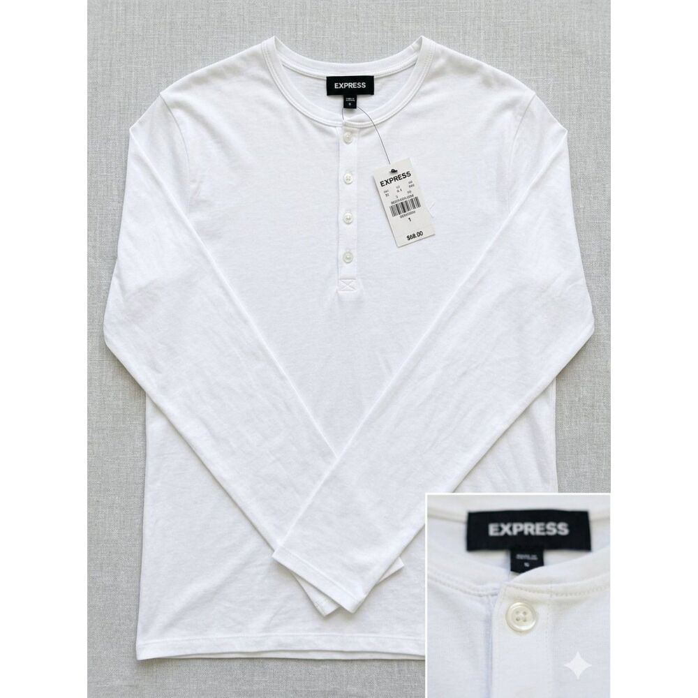 Classic white long-sleeve Henley shirt from Express.